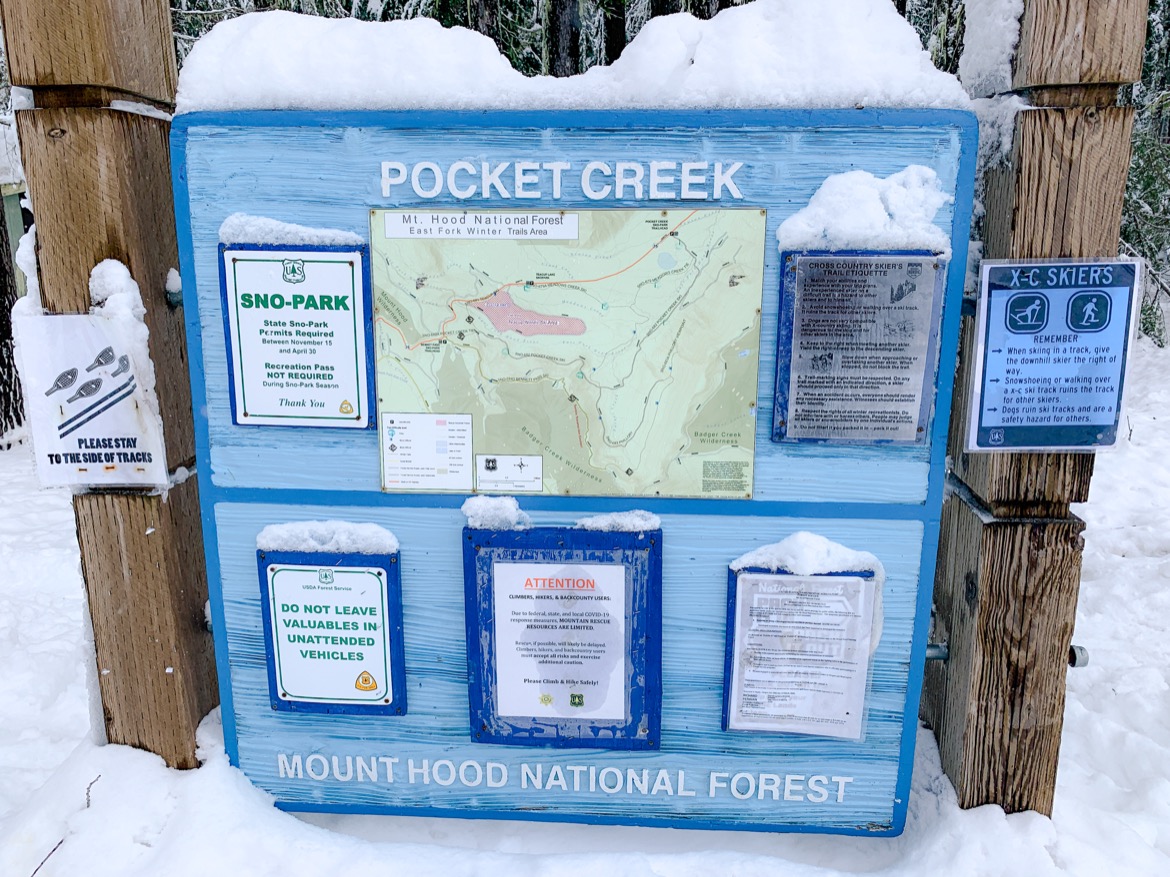The trailhead for Cross country skiing Mt Hood at Pocket Creek in Oregon